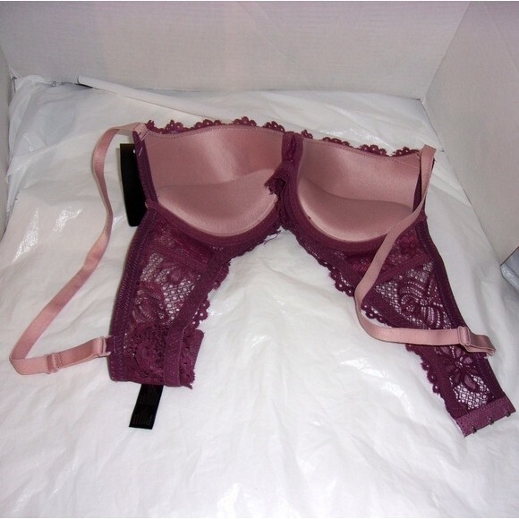 Youmita 34B Damson 2 Tone Floral Lace Push Up bra NWT - Picture 2 of 6